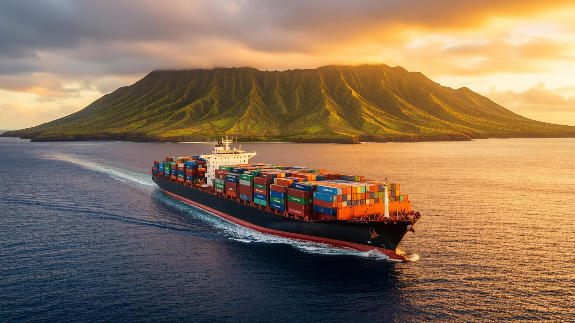 Container ship arriving in Hawaii